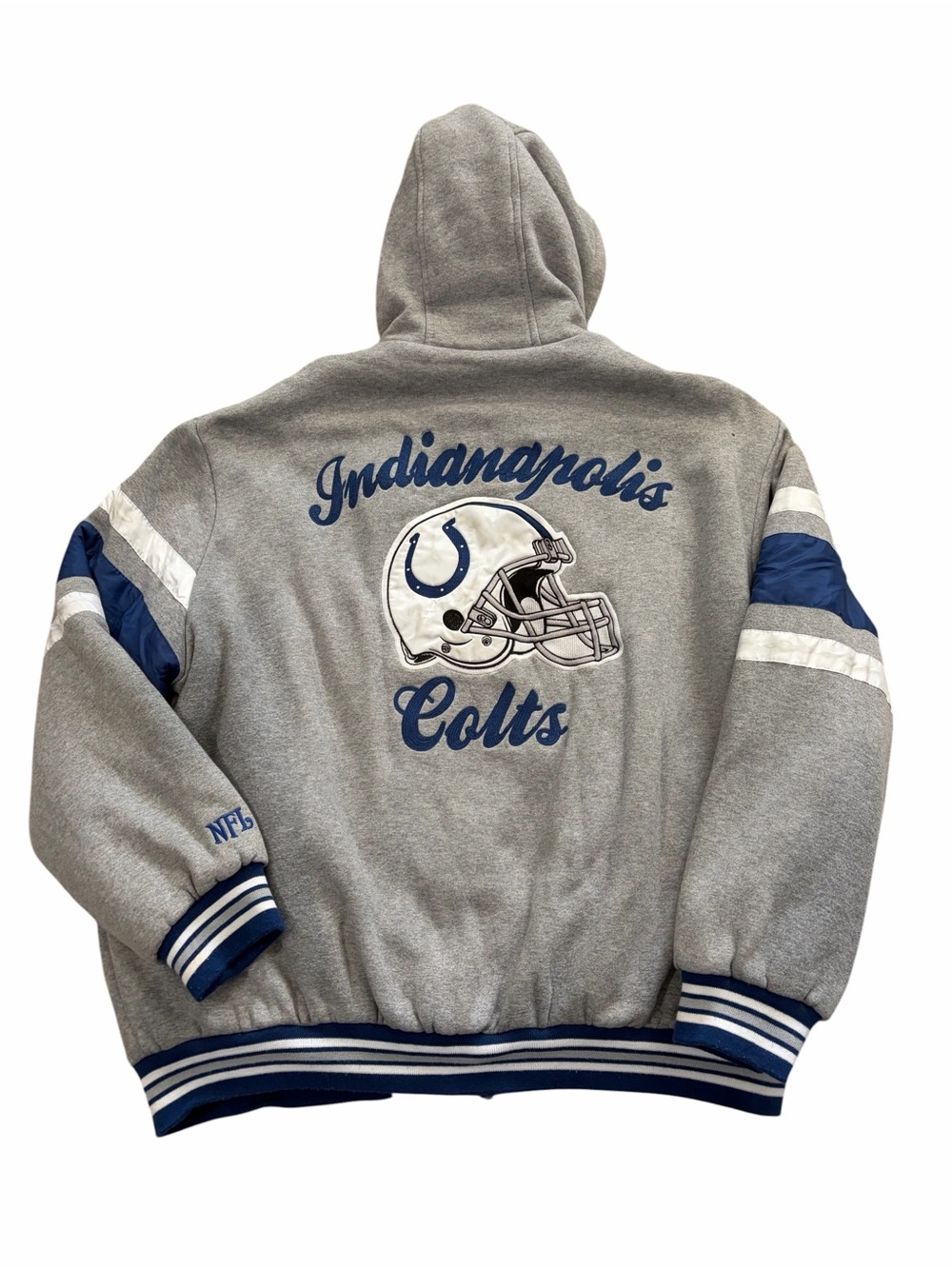 NFL Indianapolis Colts Quilted Hooded Jacket Men’s 2XL Stitched Football Gray